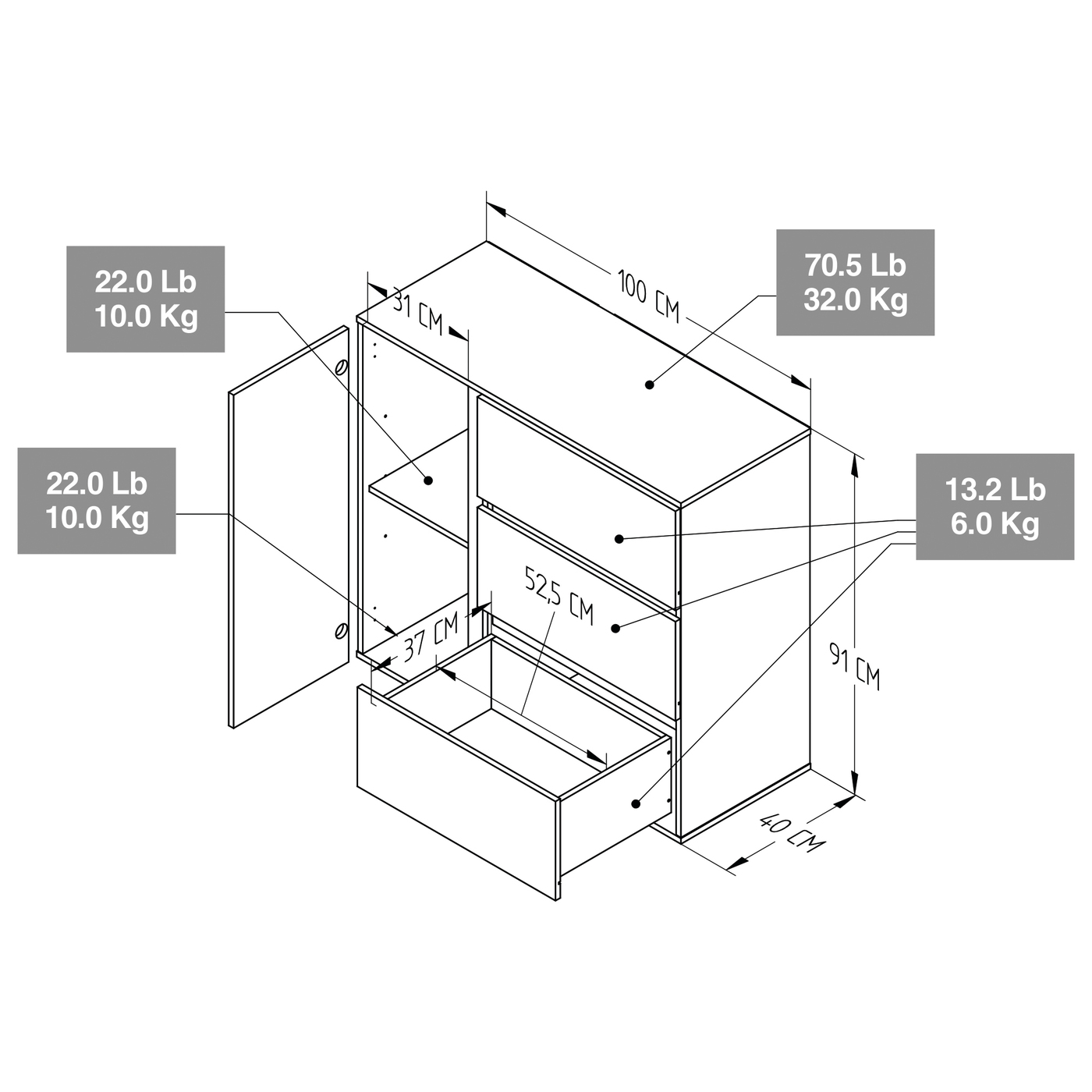 COMODA 91x100x40 COM6628 ARENA DB/BLANCO - Image 7