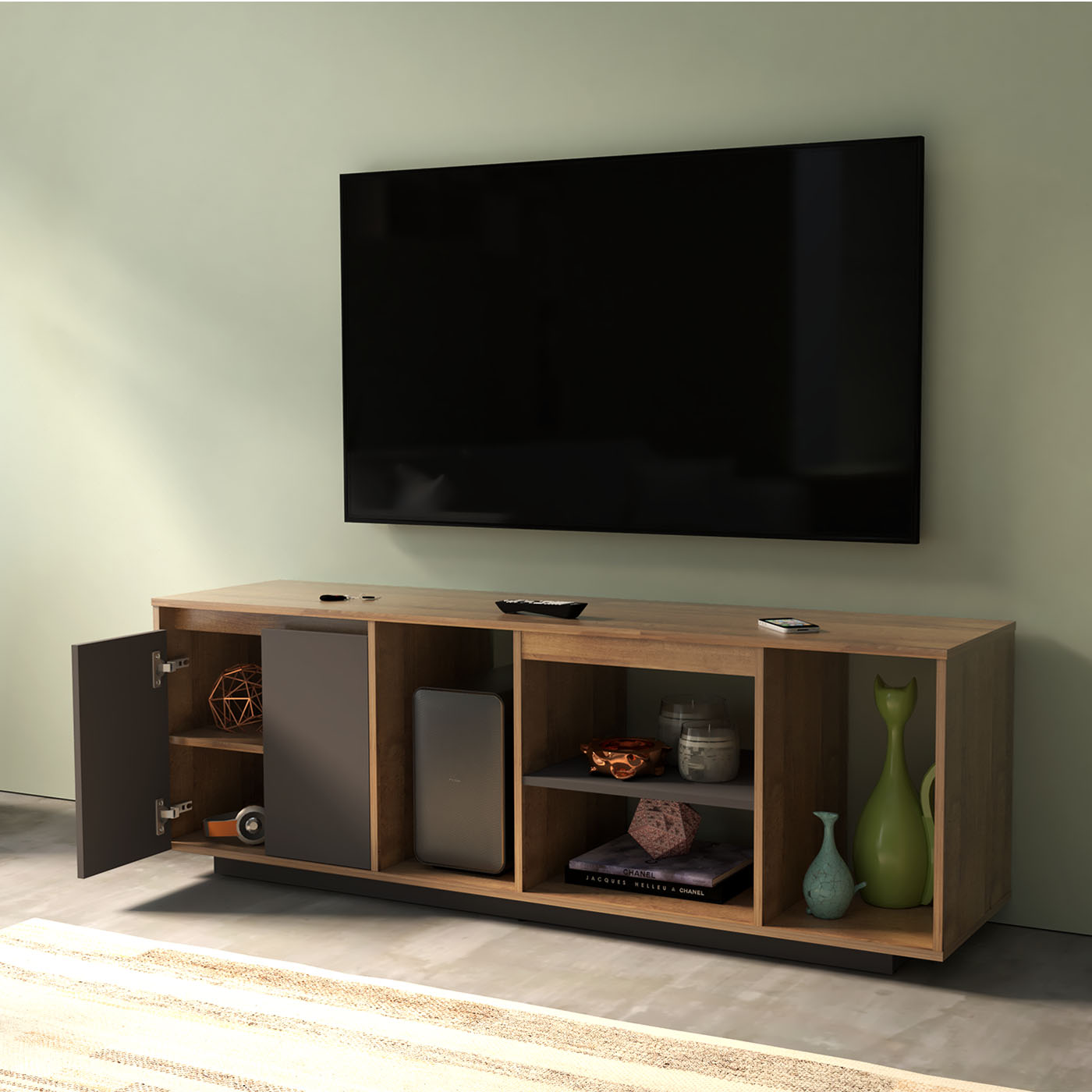 MESA TV/VIDEO 54.5x160x40 MTV26019 AMARETTO/PLOMO HASTA 60''