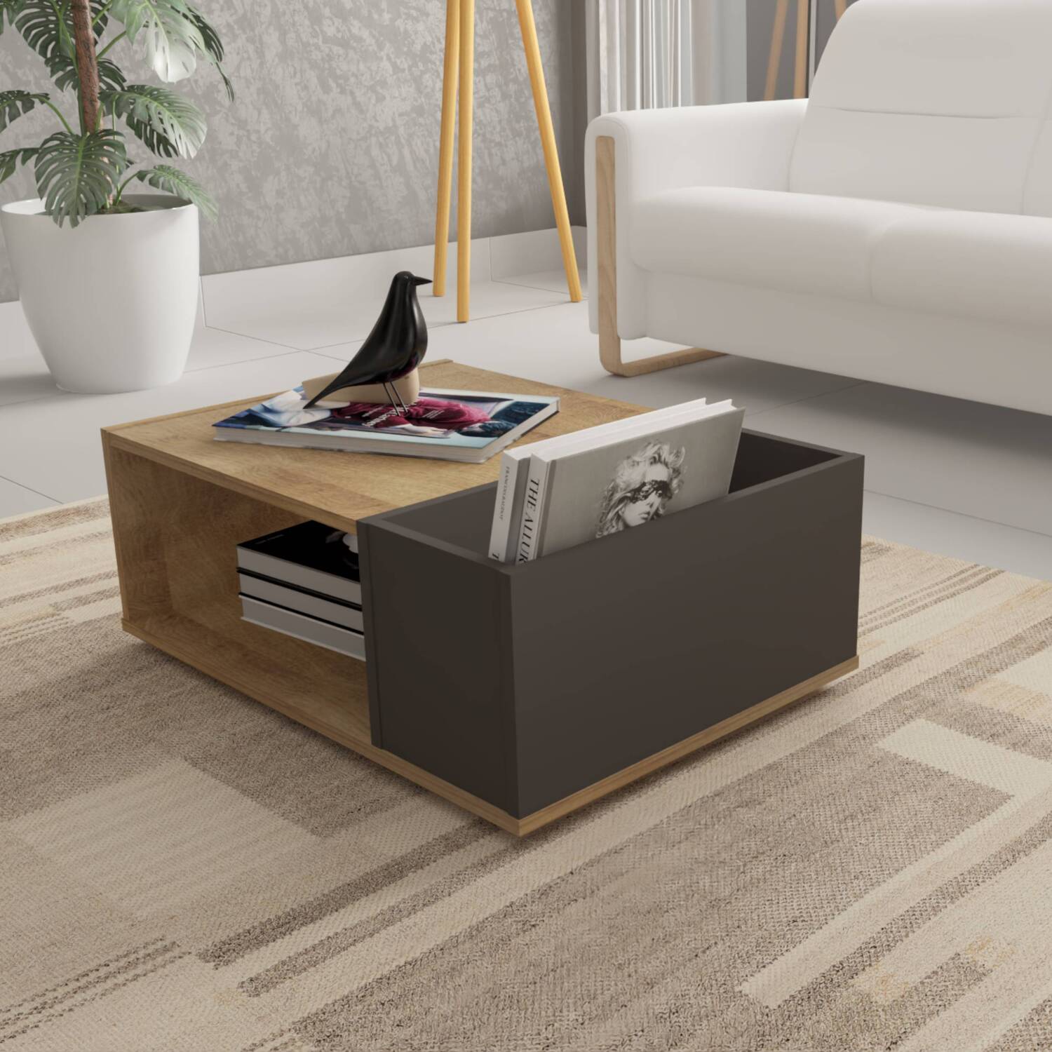 MESA CENTRO SALA 26.5X70X50 MCS17406 AMARETTO/PLOMO