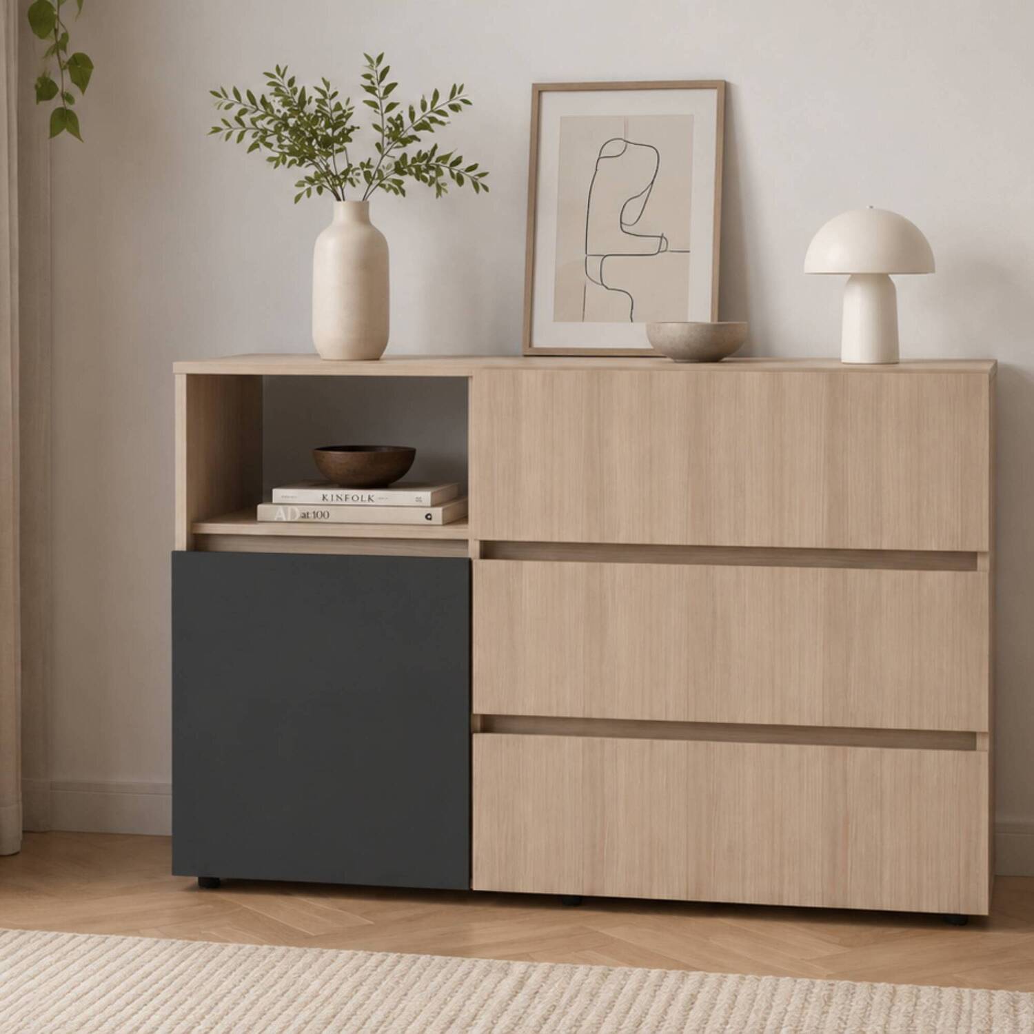 COMODA 77x120x40 COM10428 ARENA/PLOMO